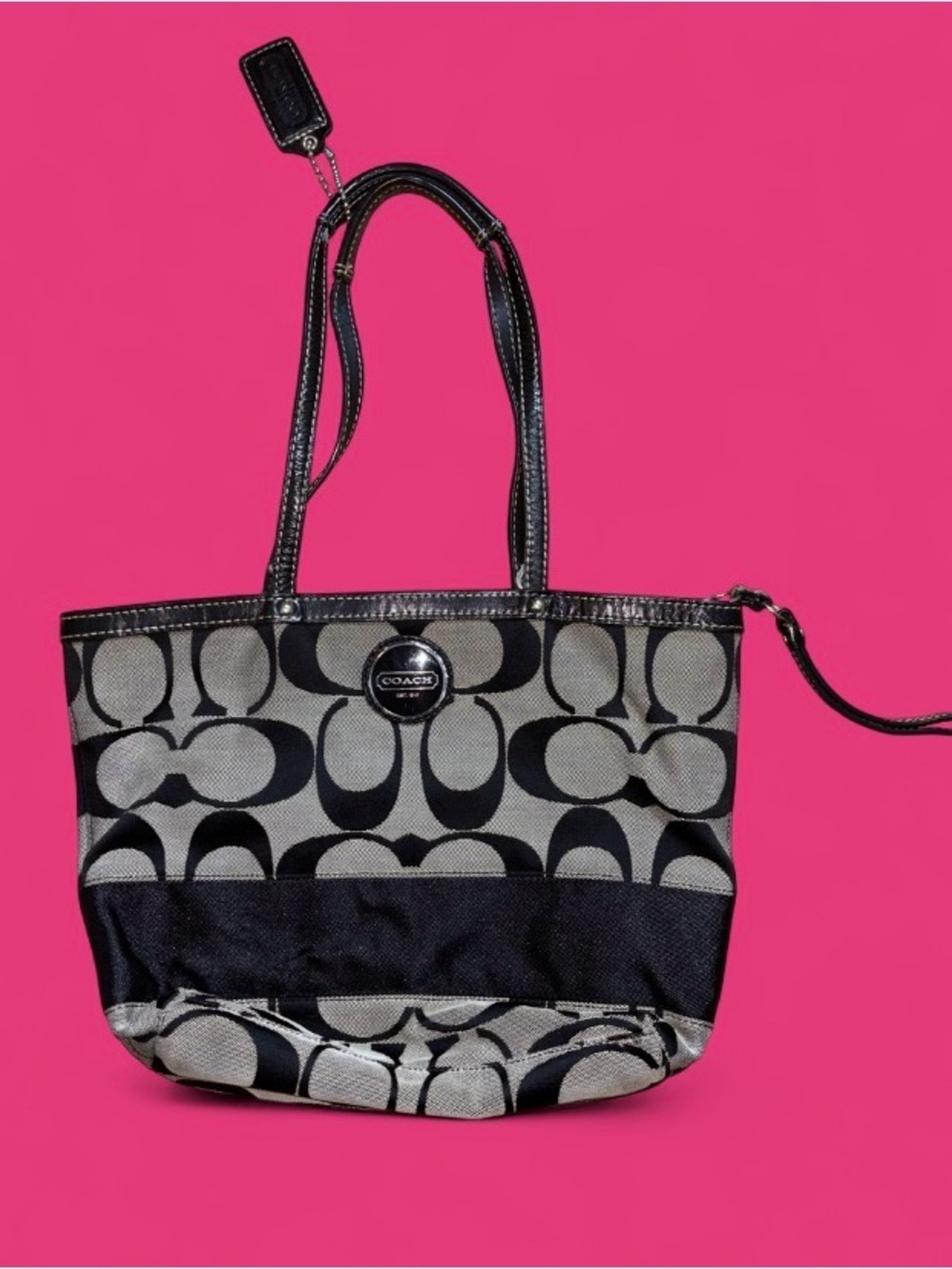 Coach Signature Canvas Tote in Black and Cream